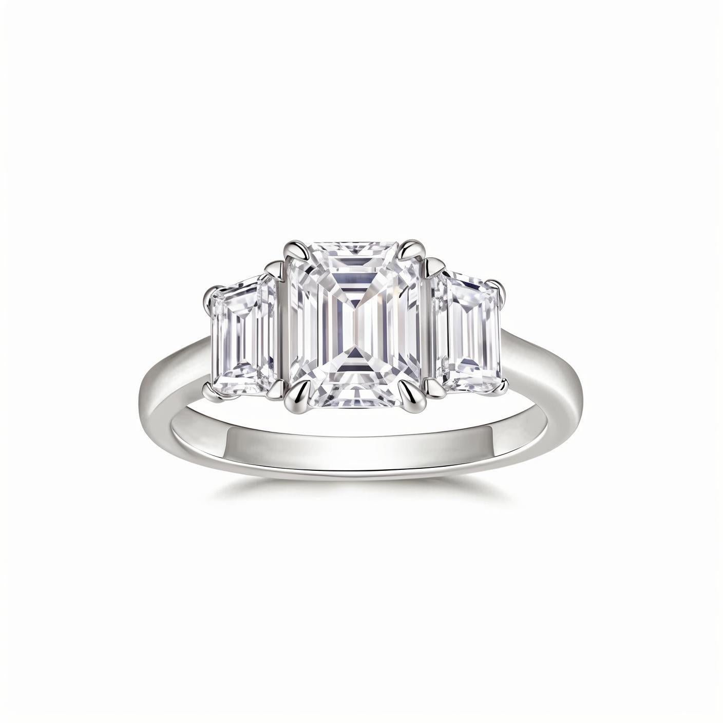 Trilogy Emerald Cut Moissanite Three Stone Engagement Ring (2ct. ) - La Pretti