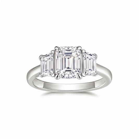 Trilogy Emerald Cut Moissanite Three Stone Engagement Ring (2ct. ) - La Pretti