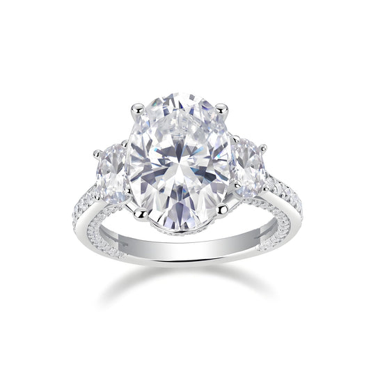 Trilogy Oval Cut Moissanite Three Stone Engagement Ring in Channel Pave Setting (10ct. ) - La Pretti
