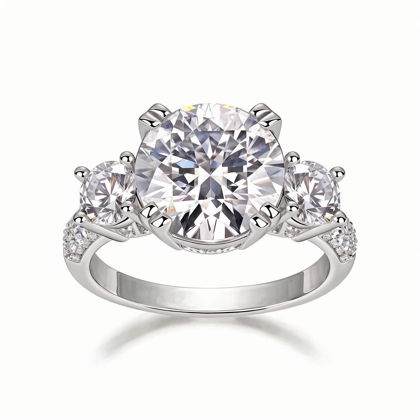 Trilogy Round Moissanite Three Stone Engagement Ring in Pave Setting(5ct. ) - La Pretti