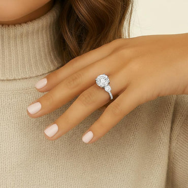 Trilogy Round Moissanite Three Stone Engagement Ring in Pave Setting(5ct. ) - La Pretti