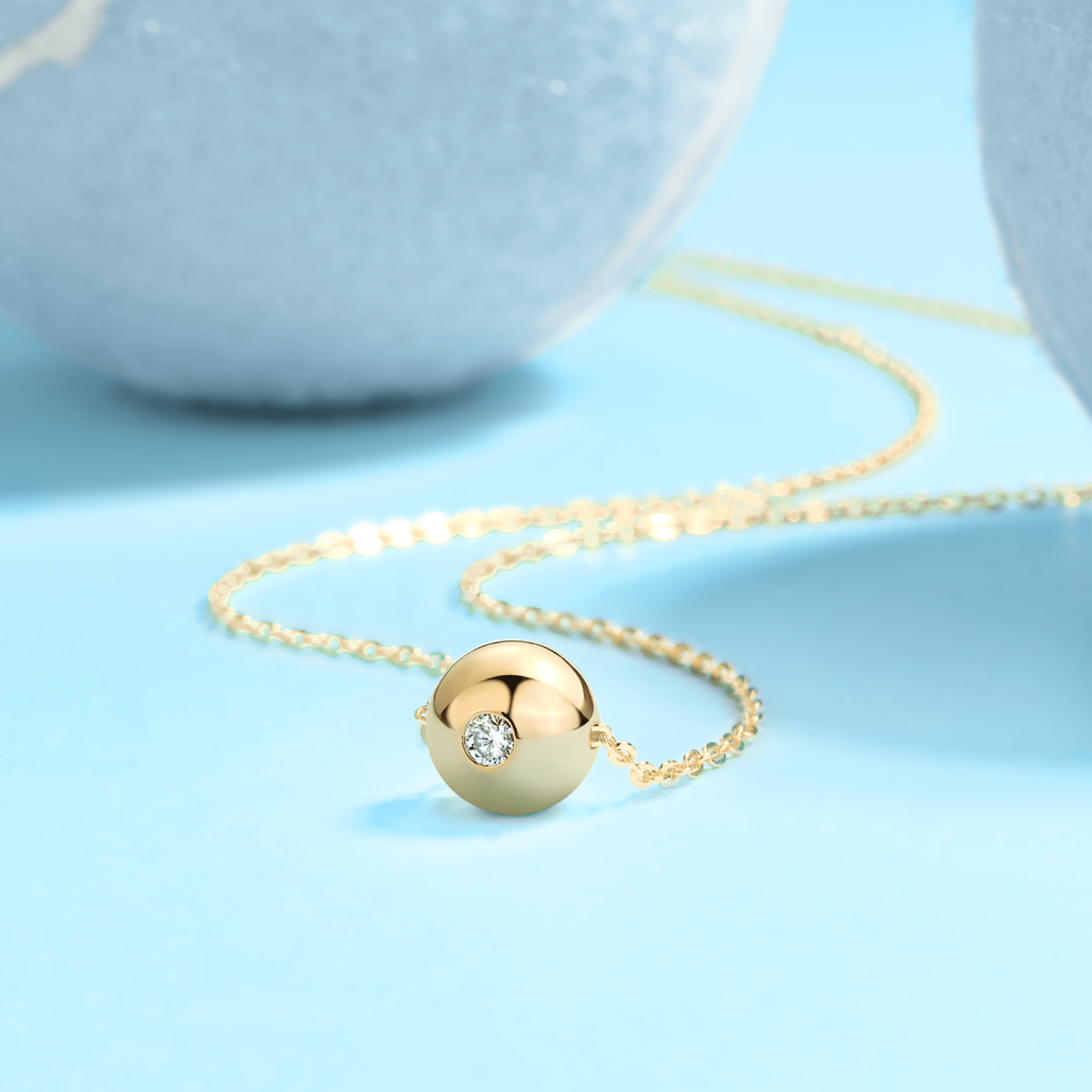 Golden Ball of Moissanite Pendant Necklace (0.1ct. ) - La Pretti