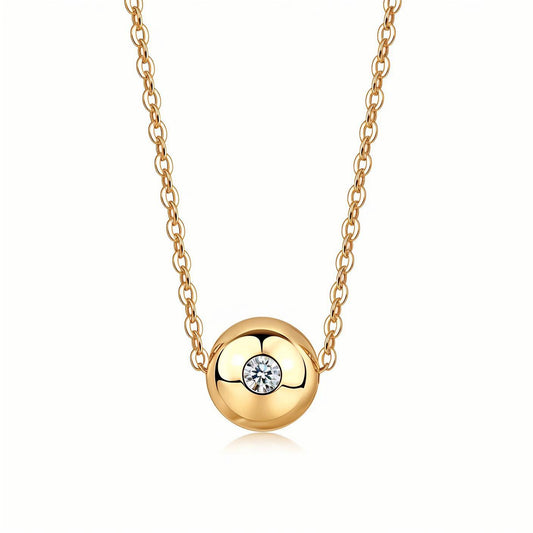 Golden Ball of Moissanite Pendant Necklace (0.1ct. ) - La Pretti