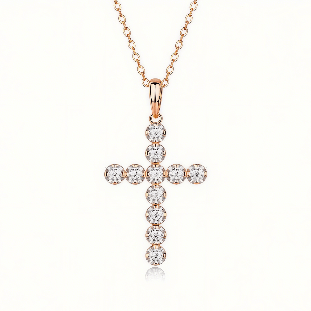 Cross Moissanite Round Pave Pendant Necklace with Standard Bail - La Pretti