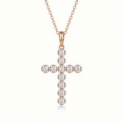 Cross Moissanite Round Pave Pendant Necklace with Standard Bail - La Pretti
