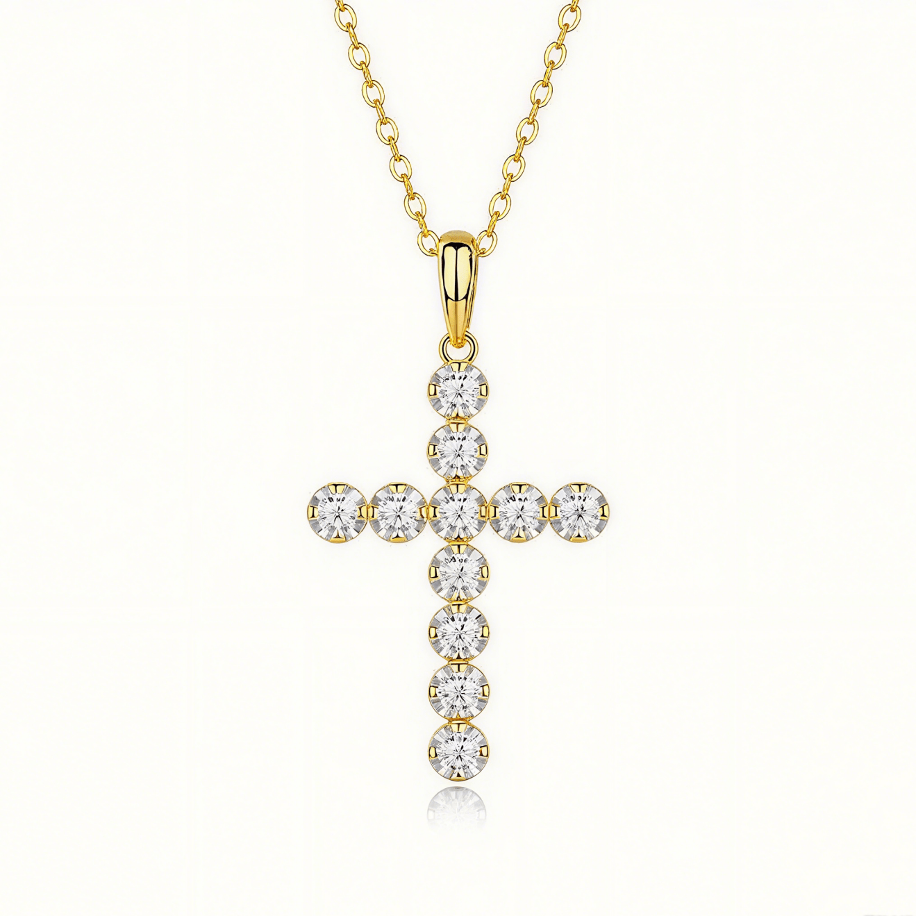 Cross Moissanite Round Pave Pendant Necklace with Standard Bail - La Pretti