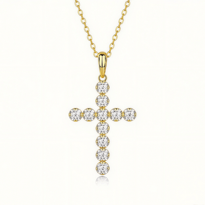 Cross Moissanite Round Pave Pendant Necklace with Standard Bail - La Pretti