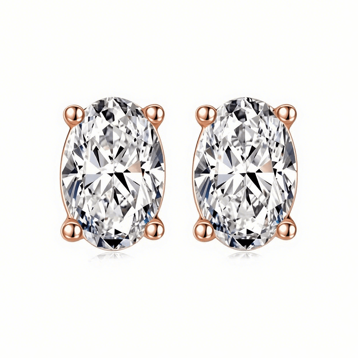 Elongated Oval Moissanite Stud Earrings in 18K White Gold Plated Sterling Silver (2ct. ) - La Pretti