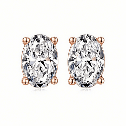 Elongated Oval Moissanite Stud Earrings in 18K White Gold Plated Sterling Silver (2ct. ) - La Pretti