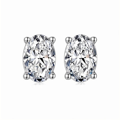 Elongated Oval Moissanite Stud Earrings in 18K White Gold Plated Sterling Silver (2ct. ) - La Pretti