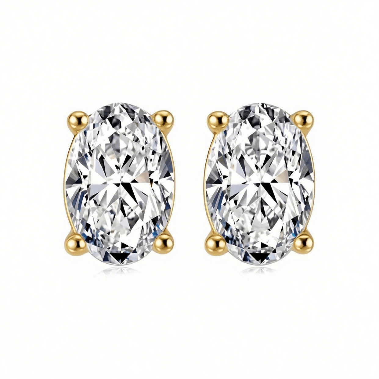 Elongated Oval Moissanite Stud Earrings in 18K White Gold Plated Sterling Silver (2ct. ) - La Pretti