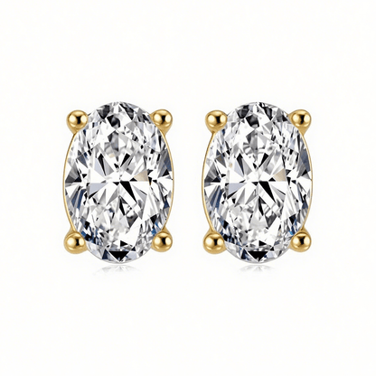 Elongated Oval Moissanite Stud Earrings in 18K White Gold Plated Sterling Silver (2ct. ) - La Pretti