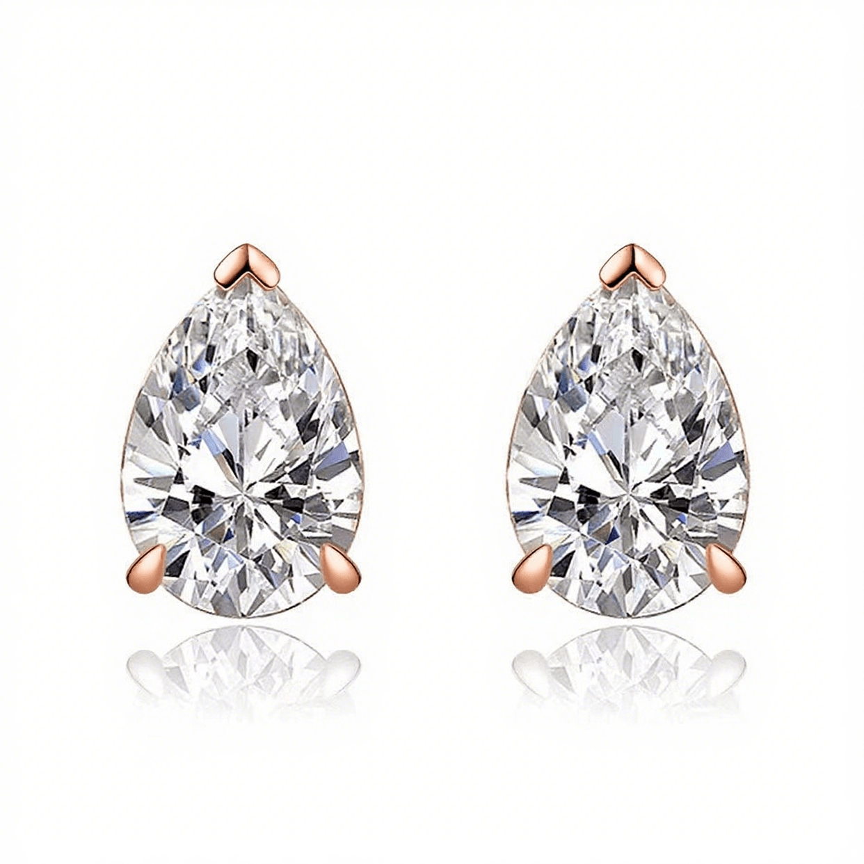 Pear Shaped Moissanite Stud Earrings in 18K White Gold Plated Sterling Silver (2ct. ) - La Pretti