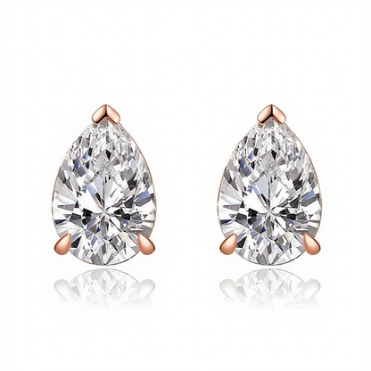 Pear Shaped Moissanite Stud Earrings in 18K White Gold Plated Sterling Silver (2ct. ) - La Pretti