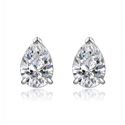 Pear Shaped Moissanite Stud Earrings in 18K White Gold Plated Sterling Silver (2ct. ) - La Pretti
