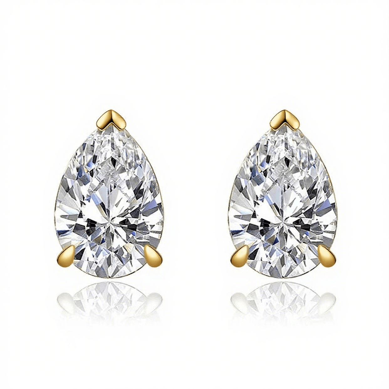 Pear Shaped Moissanite Stud Earrings in 18K White Gold Plated Sterling Silver (2ct. ) - La Pretti
