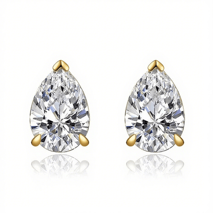 Pear Shaped Moissanite Stud Earrings in 18K White Gold Plated Sterling Silver (2ct. ) - La Pretti
