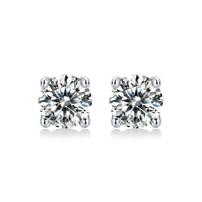 Round Moissanite Stud Earrings 18K White Gold Plated Sterling Silver (1 - 2ct. ) - La Pretti
