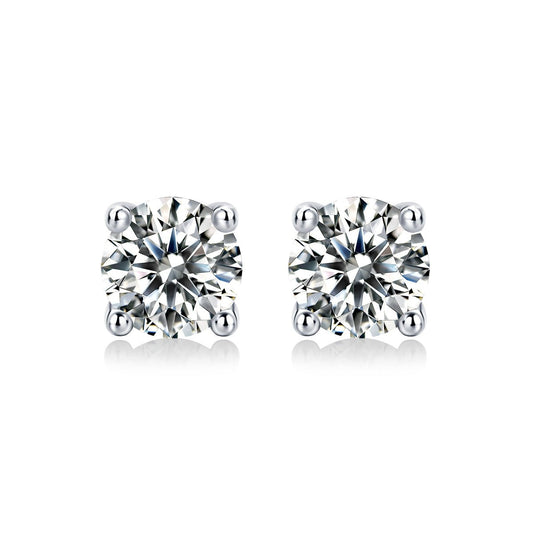 Round Moissanite Stud Earrings 18K White Gold Plated Sterling Silver (1 - 2ct. ) - La Pretti