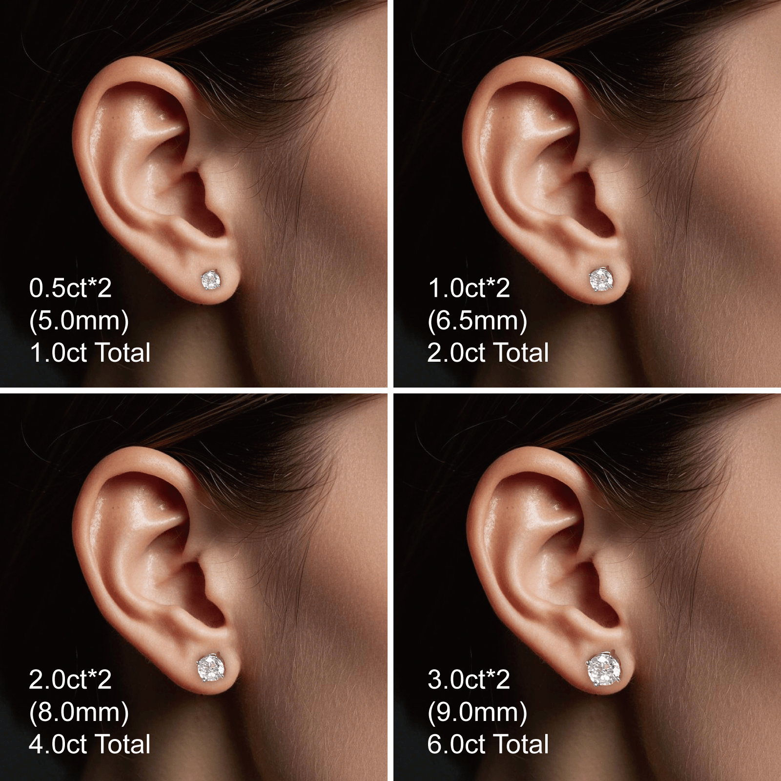 Round Moissanite Stud Earrings 18K White Gold Plated Sterling Silver (1 - 2ct. ) - La Pretti