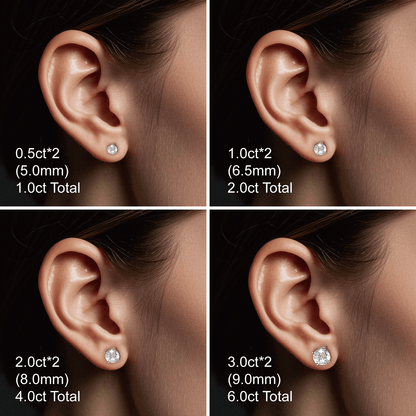 Round Moissanite Stud Earrings 18K White Gold Plated Sterling Silver (1 - 2ct. ) - La Pretti