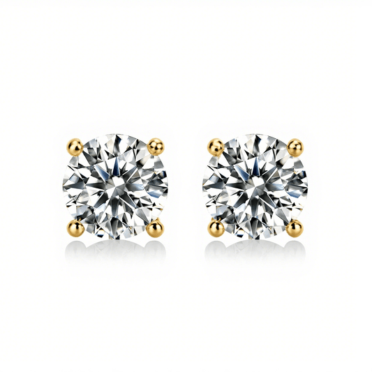 Round Moissanite Stud Earrings 18K White Gold Plated Sterling Silver (1 - 2ct. ) - La Pretti