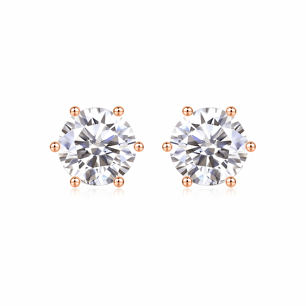 Round Moissanite Stud Earrings with 6 Prongs in 18K White Gold Plated Sterling Silver (1 - 6ct. ) - La Pretti