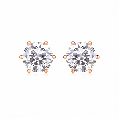 Round Moissanite Stud Earrings with 6 Prongs in 18K White Gold Plated Sterling Silver (1 - 6ct. ) - La Pretti