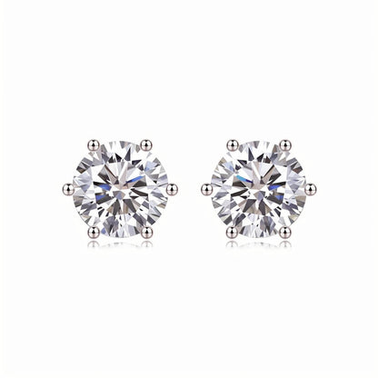Round Moissanite Stud Earrings with 6 Prongs in 18K White Gold Plated Sterling Silver (1 - 6ct. ) - La Pretti