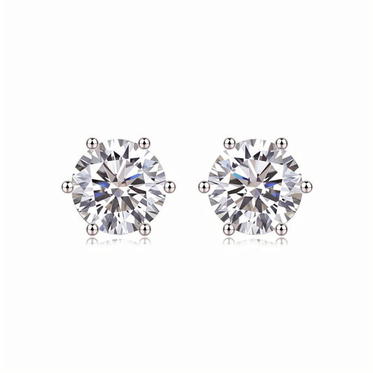 Round Moissanite Stud Earrings with 6 Prongs in 18K White Gold Plated Sterling Silver (1 - 6ct. ) - La Pretti