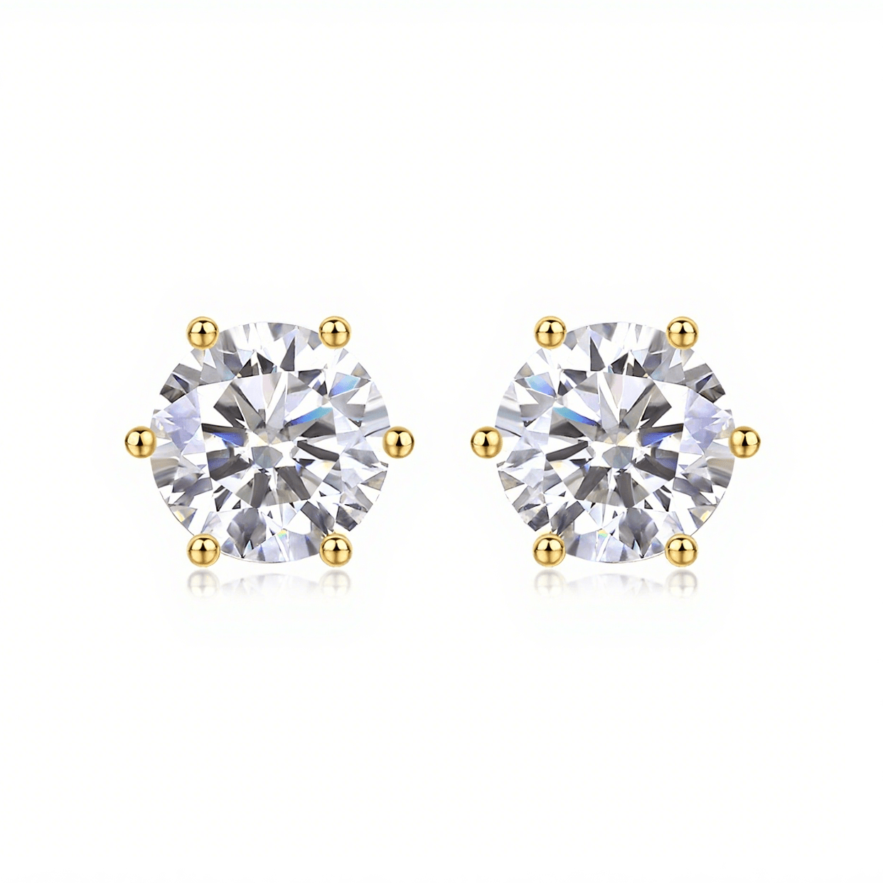 Round Moissanite Stud Earrings with 6 Prongs in 18K White Gold Plated Sterling Silver (1 - 6ct. ) - La Pretti