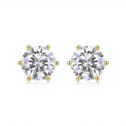 Round Moissanite Stud Earrings with 6 Prongs in 18K White Gold Plated Sterling Silver (1 - 6ct. ) - La Pretti