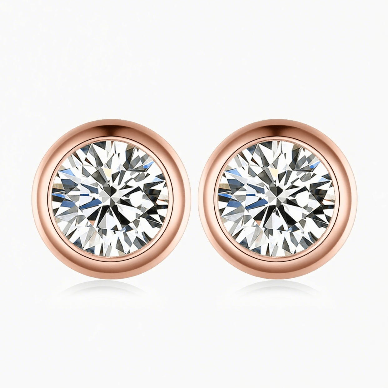 Round Moissanite Full Bezel - Set Stud Earrings in 18K White Gold Plated Sterling Silver (1 - 2ct. ) - La Pretti