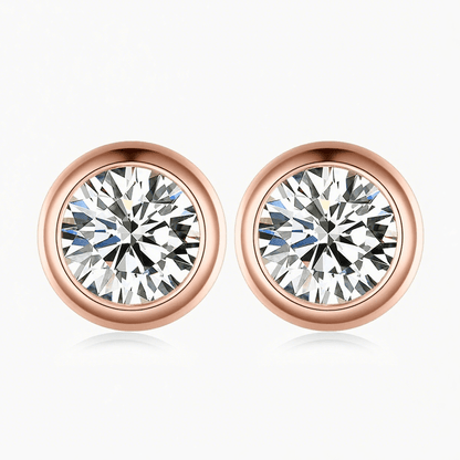 Round Moissanite Full Bezel - Set Stud Earrings in 18K White Gold Plated Sterling Silver (1 - 2ct. ) - La Pretti