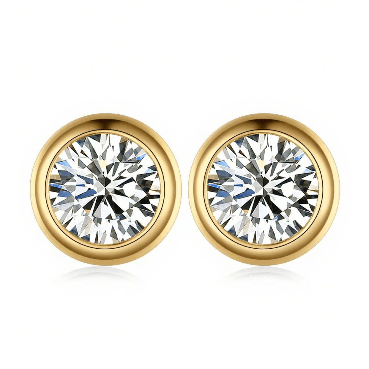 Round Moissanite Full Bezel - Set Stud Earrings in 18K White Gold Plated Sterling Silver (1 - 2ct. ) - La Pretti