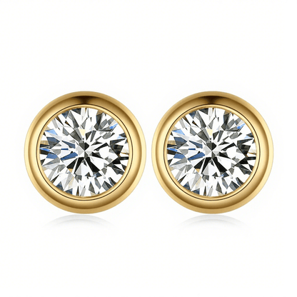 Round Moissanite Full Bezel - Set Stud Earrings in 18K White Gold Plated Sterling Silver (1 - 2ct. ) - La Pretti
