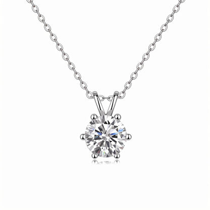 Round Moissanite Solitaire Pendant Necklace in 6 Prongs with Enhancer Bail (2ct. ) - La Pretti