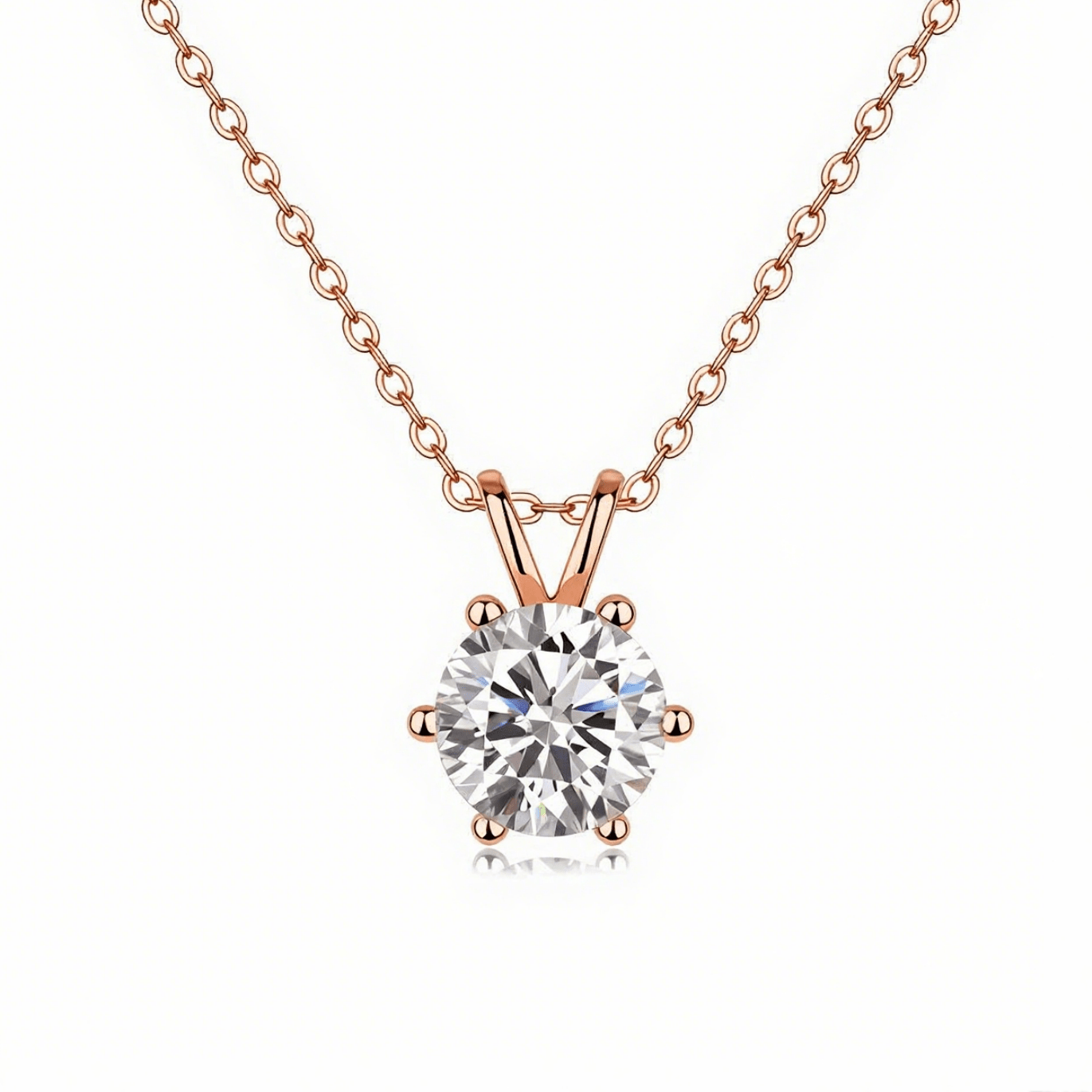 Round Moissanite Solitaire Pendant Necklace in 6 Prongs with Enhancer Bail (2ct. ) - La Pretti