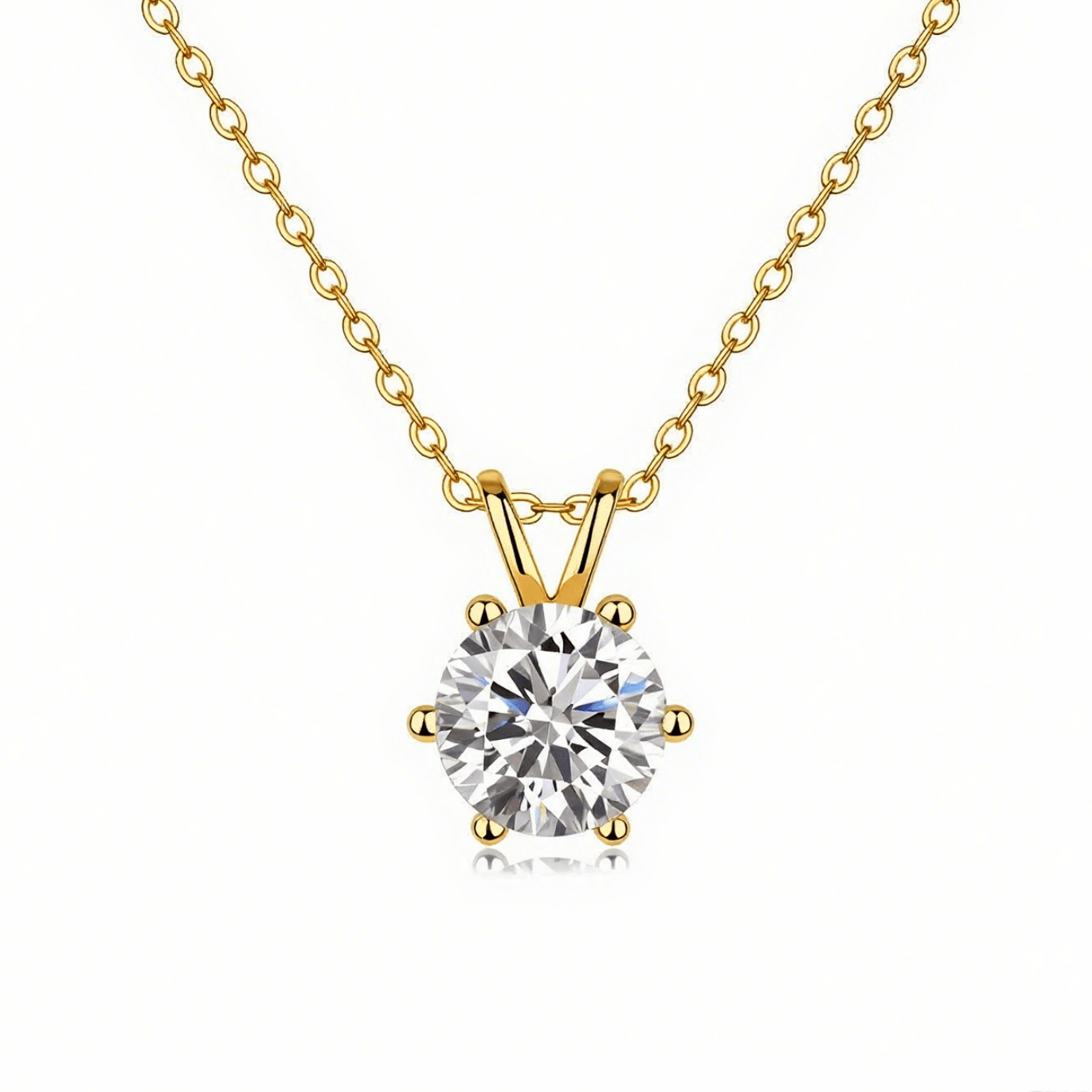 Round Moissanite Solitaire Pendant Necklace in 6 Prongs with Enhancer Bail (2ct. ) - La Pretti