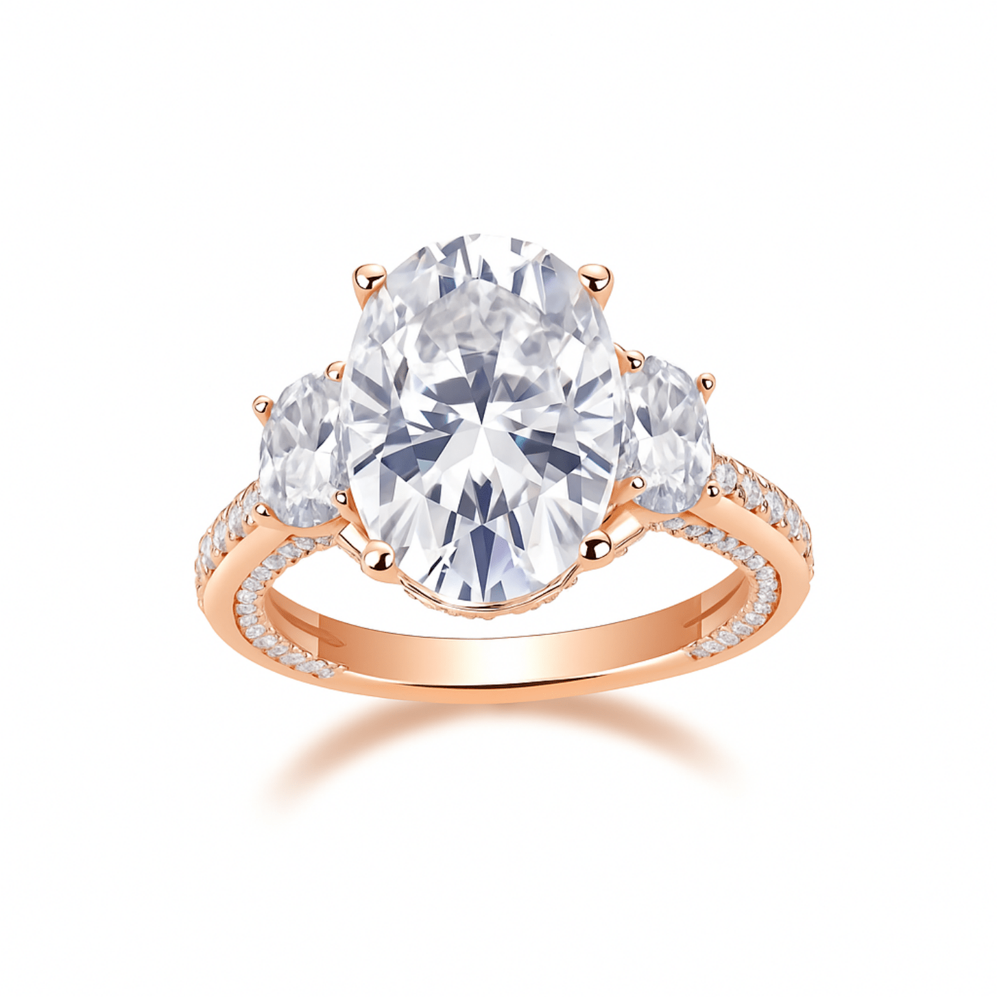 Trilogy Oval Cut Moissanite Three Stone Engagement Ring in Channel Pave Setting (10ct. ) - La Pretti