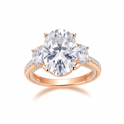 Trilogy Oval Cut Moissanite Three Stone Engagement Ring in Channel Pave Setting (10ct. ) - La Pretti