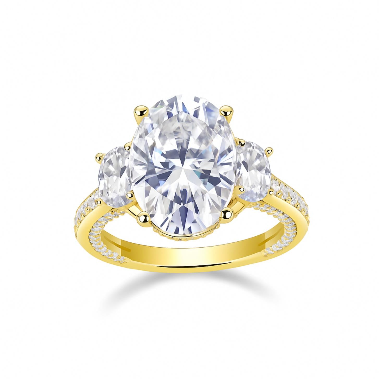 Trilogy Oval Cut Moissanite Three Stone Engagement Ring in Channel Pave Setting (10ct. ) - La Pretti