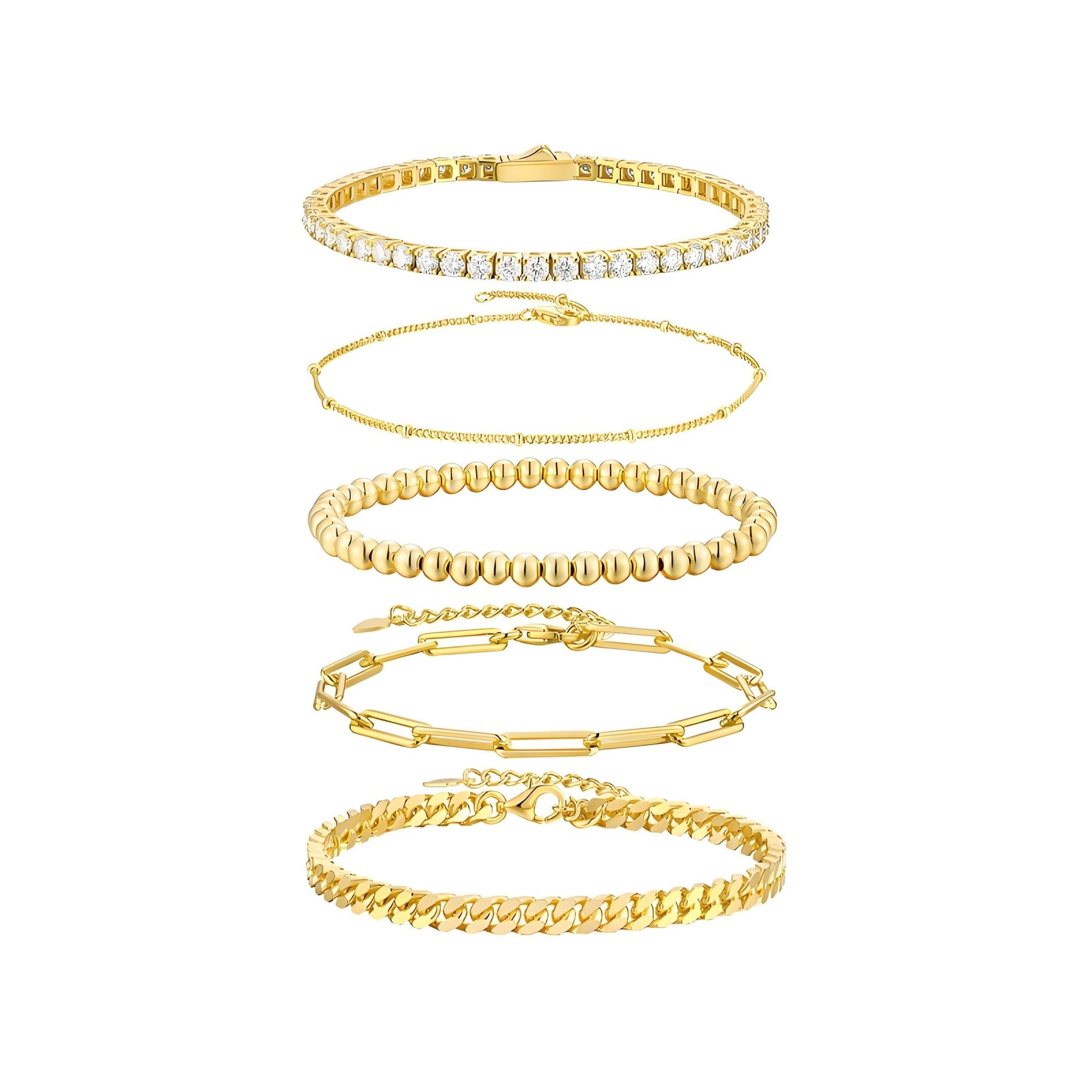 Moissniate Golden Tennis Bracelet in 5 Pieces a Set - La Pretti