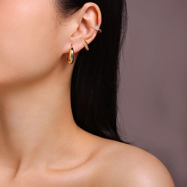 Golden Hoop Earrings Moisssanite 3 Huggie Pairs Set - La Pretti