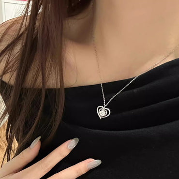 Nested Heart Moissanite Pendant Necklace in Double Floating Halo with Standard Bail (1ct. ) - La Pretti