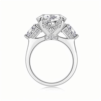 Elongated Oval Cut Moissanite Three Stone Engagement Ring with Hidden Halo in Baskets Setting (12ct. ) - La Pretti