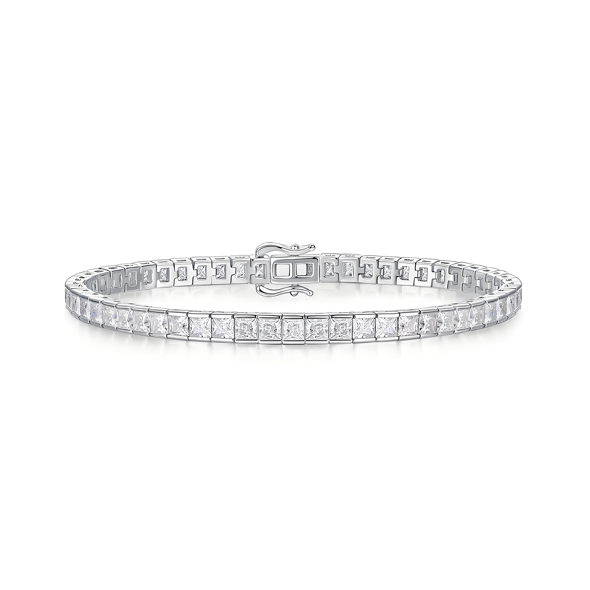 Princess Cut Moissanite Tennis Bracelet in Half Bezel Channel Setting with Tab - inserted Clasp - La Pretti