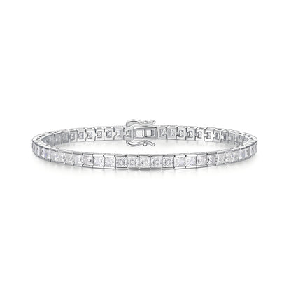 Princess Cut Moissanite Tennis Bracelet in Half Bezel Channel Setting with Tab - inserted Clasp - La Pretti