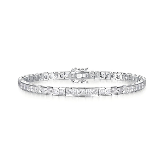 Princess Cut Moissanite Tennis Bracelet in Half Bezel Channel Setting with Tab - inserted Clasp - La Pretti