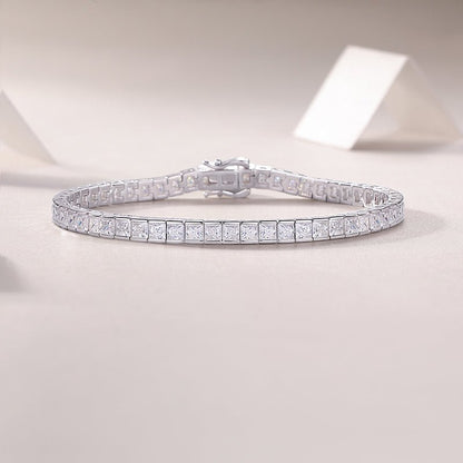 Princess Cut Moissanite Tennis Bracelet in Half Bezel Channel Setting with Tab - inserted Clasp - La Pretti